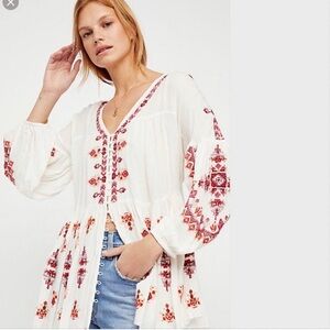 NWT FREE PEOPLE ARIANNA EMBROIDERED TUNIC DRESS Boho Cottagecore Coastal Cowgirl